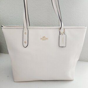 Nwot Coach City Zip Top Chalk Leather Shoulder Bag Tote Purse